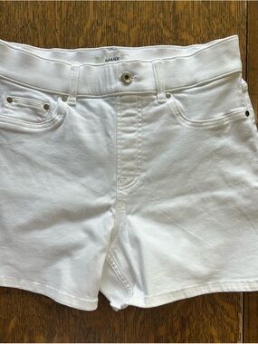 SPANX White High-Rise Jean Shorts with Silver Rivets